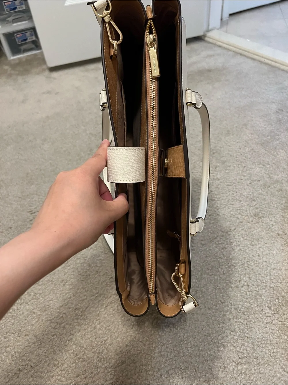Kate Spade Cream Structured Tote Handbag with Gold Hardware